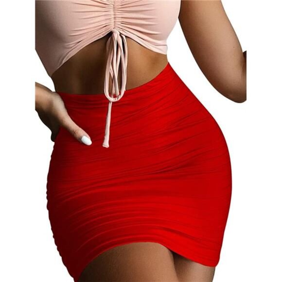 Women’s Stretch High-Waist Ruched Bodycon Mini Skirt - Picture 2 of 7
